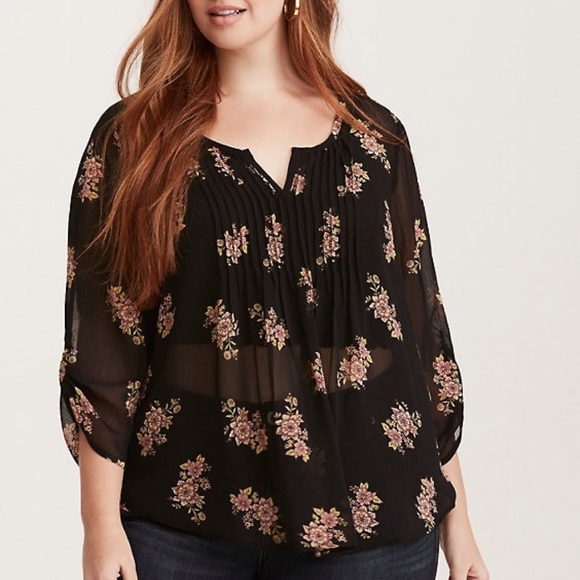 torrid Tops - Torrid | Floral Chiffon Pintuck Blouse